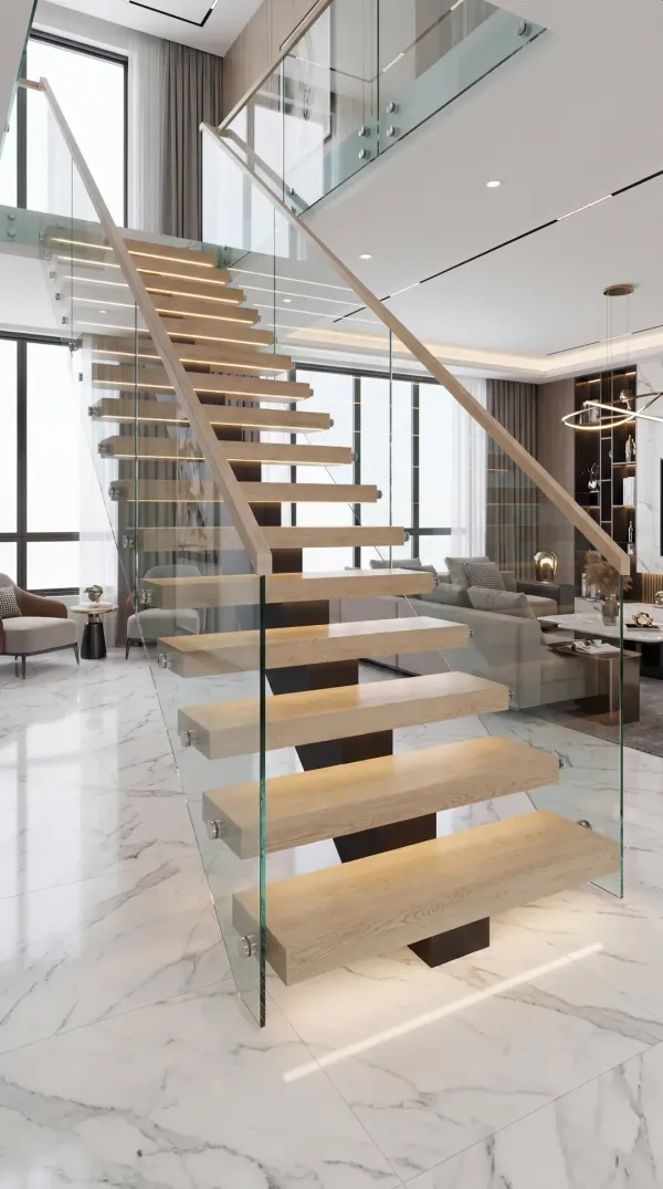Glass and steel floating staircase in Los Angeles