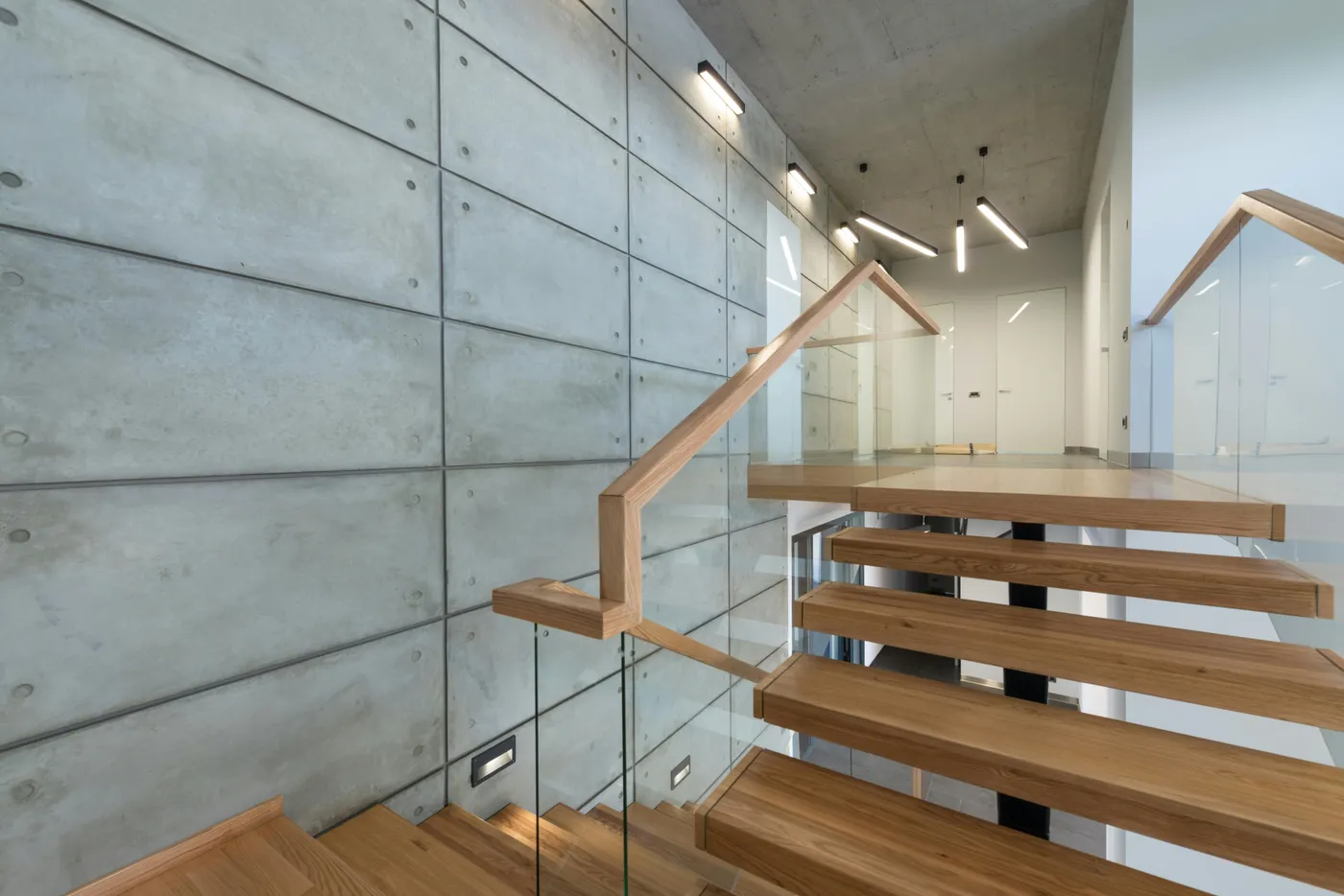 Laser-cut steel floating stair structure installation in Los Angeles