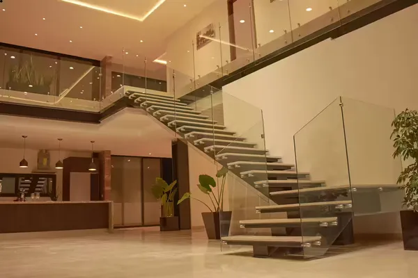Hardwood floating stair treads in a Los Angeles residence